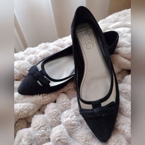 BCBG Black Suede Flats with Bow Detail